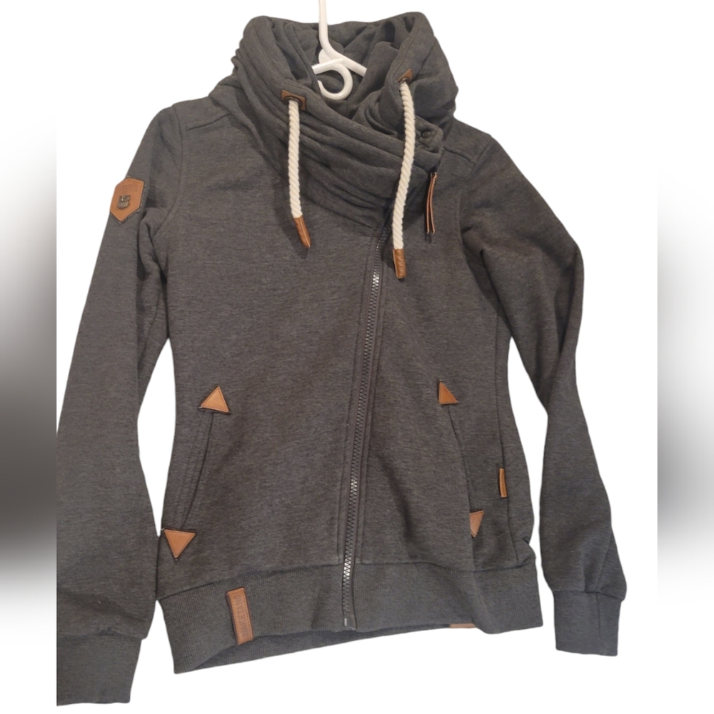 EUC Naketano Full Zip Jacket Sweatshirt, Cowl Neck, Dark Slate Gray